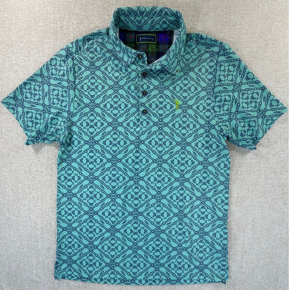 William Murray Men's Blue Small Tie One On Rope Pattern 4 Button Golf Polo Shirt